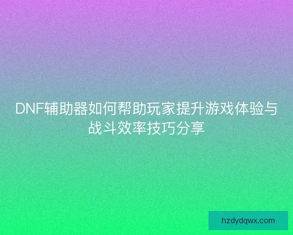 DNF辅助器如何帮助玩家提升游戏体验与战斗效率技巧分享